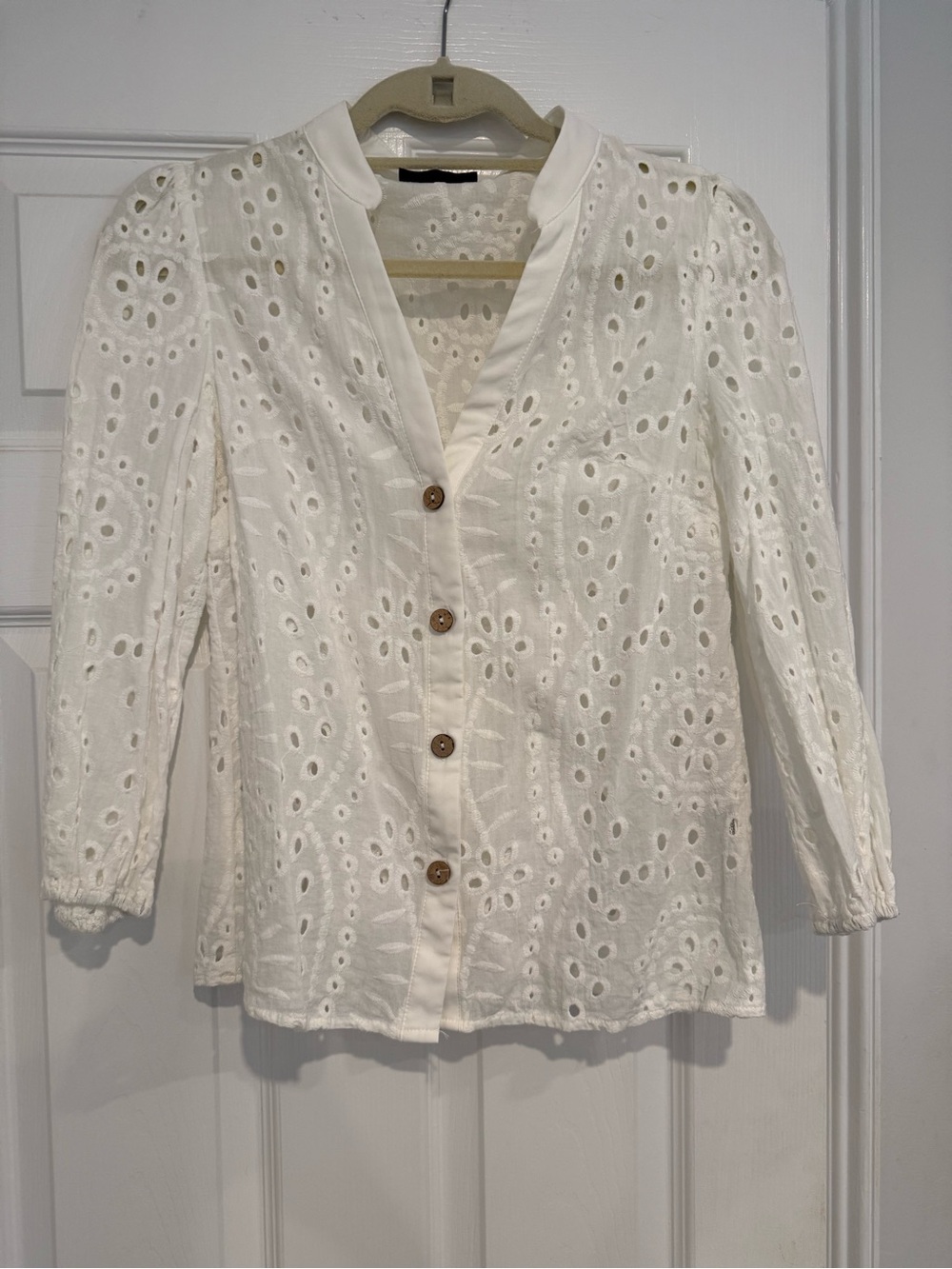 SHEIN White Eyelet Button-Front Blouse